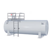 Подземный резервуар РГСП-100 Стальной горизонтальный резервуар объемом 100 м3 предназначен для хранения нефтепродуктов, топлива, технической воды. В верхней части корпуса предусмотрена горловина для наполнения аппарата. В комплект оборудования входят сливные патрубки, штуцеры, уровнемер, манометр.
